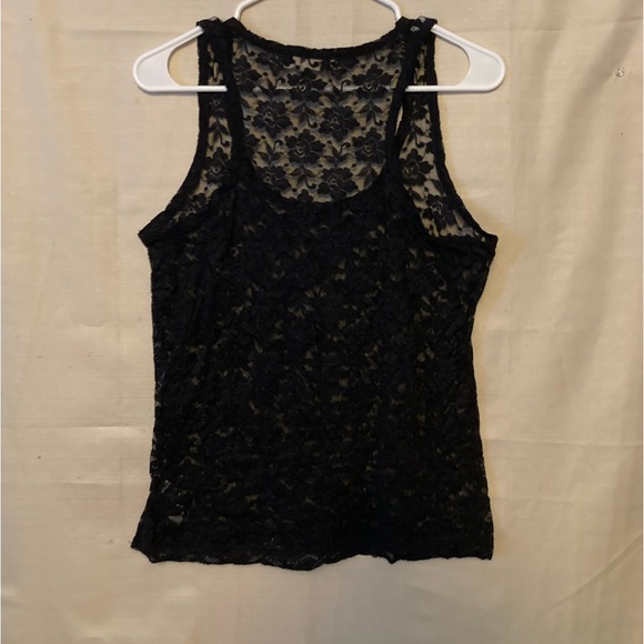 XXI Black lace tank top size large. Perfect for layering. Lovely rose pattern. - Picture 2 of 5